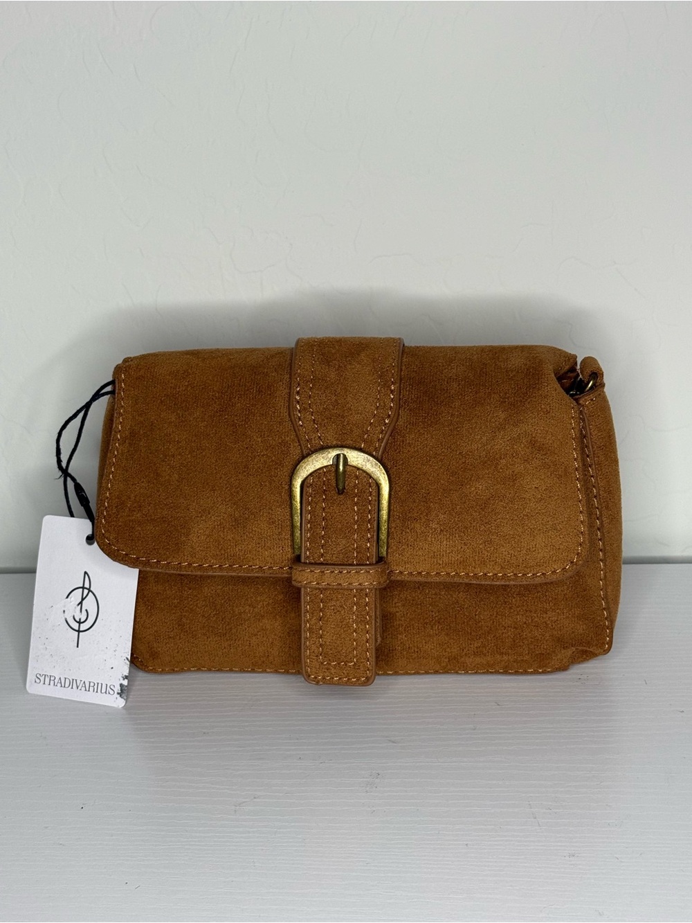 Stradivarius crossbody bag with buckle in pale camel